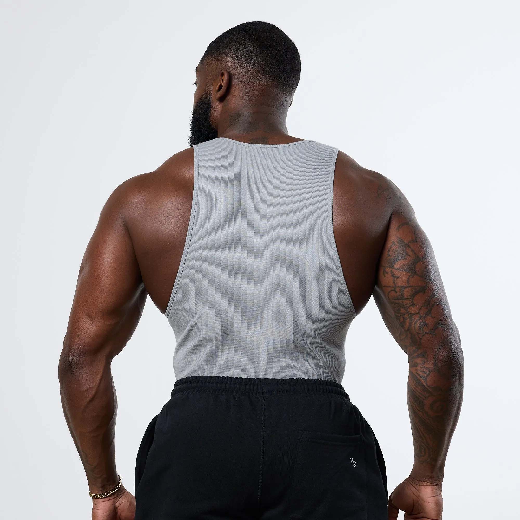 Vanquish Essential Steel Grey Ribbed Tank Layered Hem