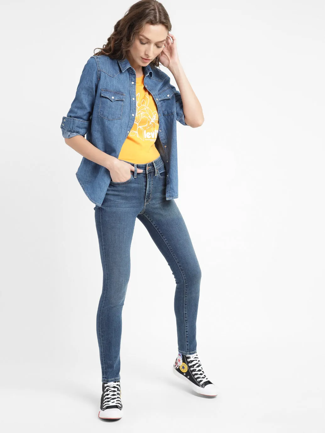 Women's 711 Blue Skinny Fit Mid Rise Jeans Comfort waistband Office Wear Weekend Warrior Trend Setter