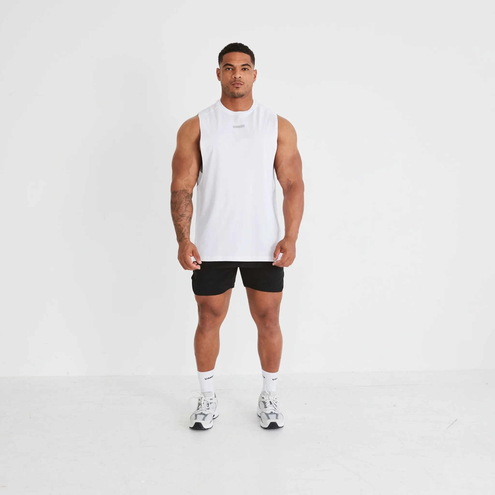 Vanquish Essential White Oversized Sleeveless T Shirt Breathable mesh inserts Reconnaissance - suitable
