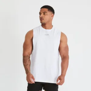 Vanquish Essential White Oversized Sleeveless T Shirt Minimal Flexible Racerback Design