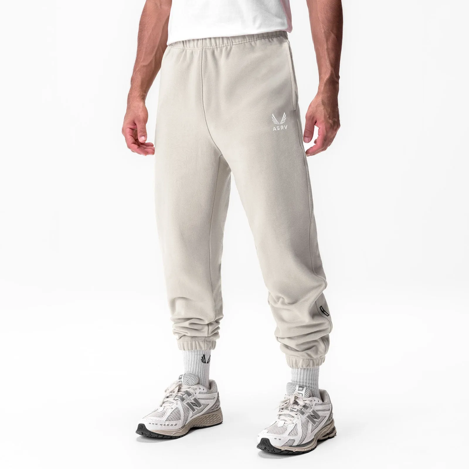 0655. Tech-Terry? Oversized Sweats - Ivory Cream "Emblem" Relaxed Comfort