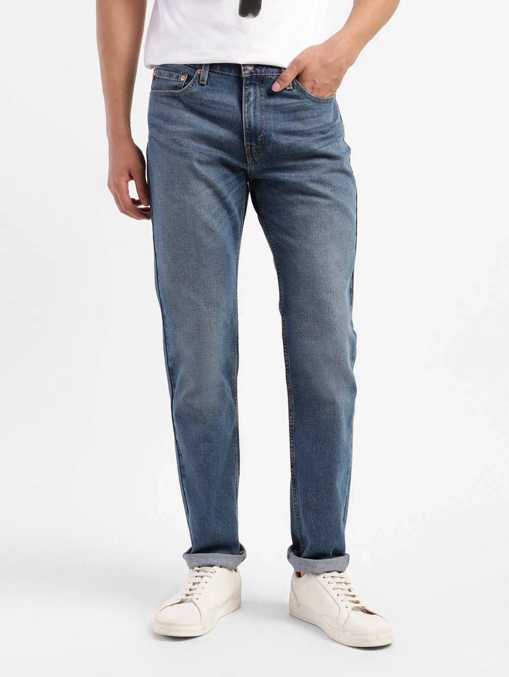 Reinforced Stitching Details Men's 511 Blue Slim Fit Mid Rise Jeans