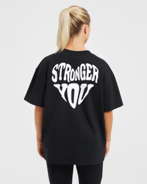Noise Free Movement Fabric Stronger You Oversized T Shirt - Black High Rise Design