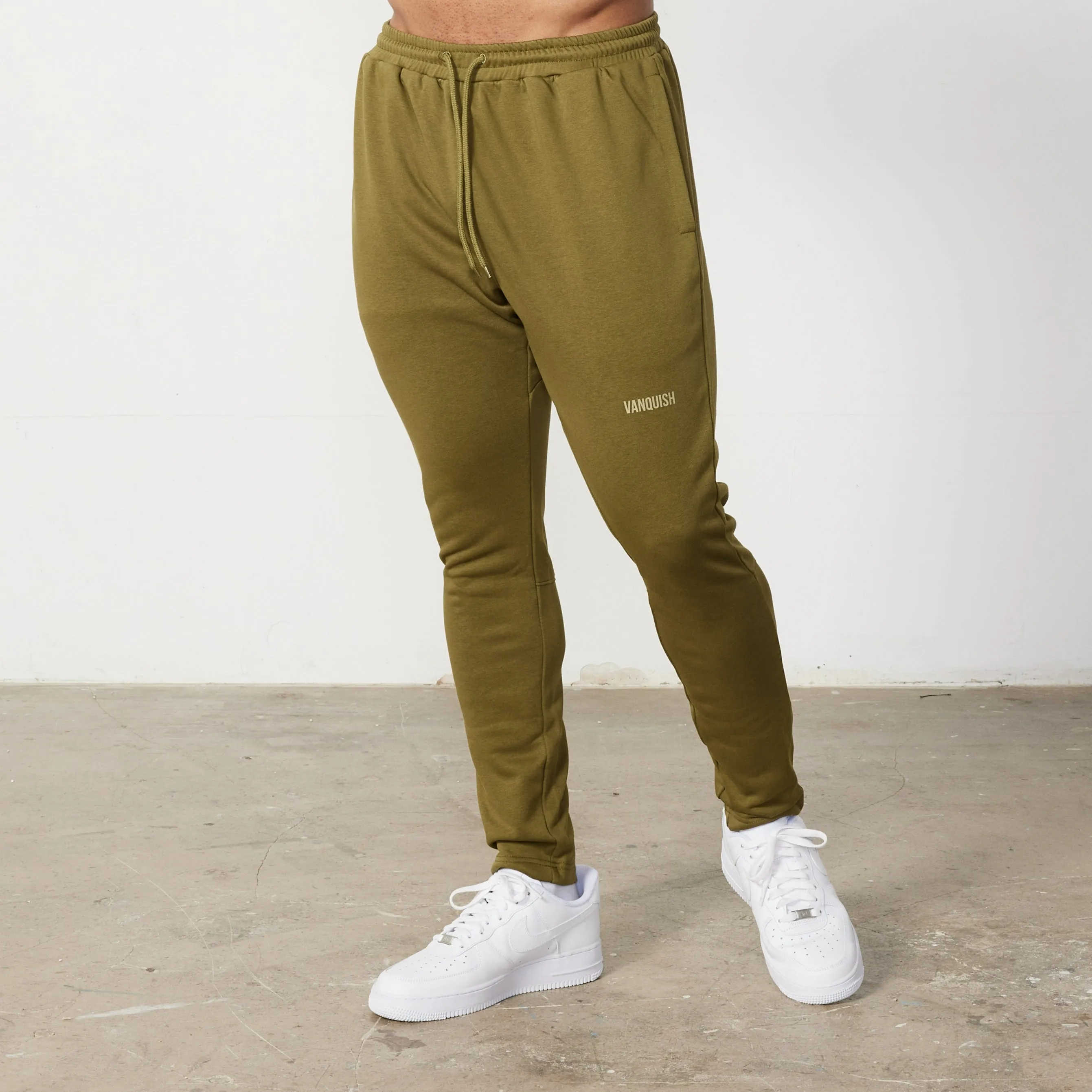 Vanquish Essential Olive Green Tapered Fit Sweatpants Pocket Reinforcement Urban Style