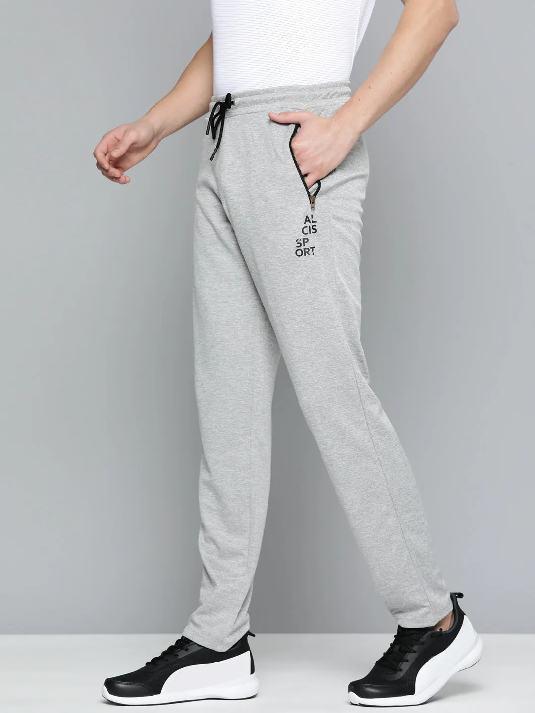 Blackout fabric Wrinkle Free Fabric Alcis Men Grey Typography Printed Slim Fit Track Pants