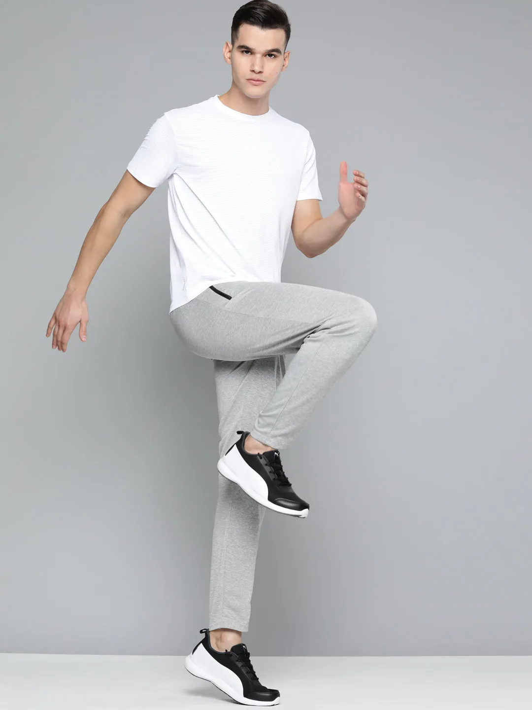 Stay Fresh Breathable Weave Fabric Alcis Men Grey Typography Printed Slim Fit Track Pants