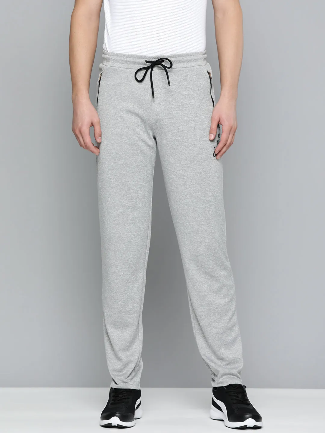 Alcis Men Grey Typography Printed Slim Fit Track Pants Breathable Mesh Panels