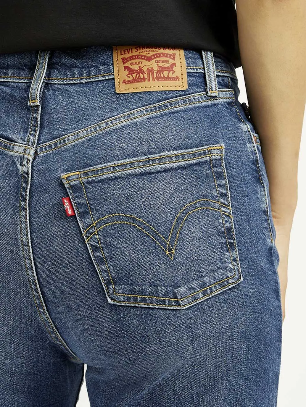 Women's Blue Ribcage Bell Bottom Flared Fit Mid Rise Jeans Color Lock Technology Plain Comfort