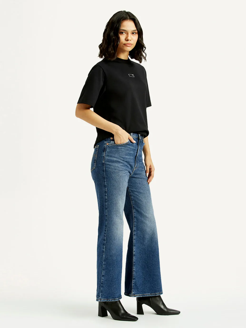 Women's Blue Ribcage Bell Bottom Flared Fit Mid Rise Jeans City Life Style