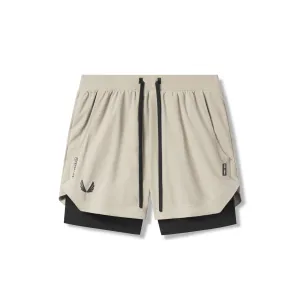 Leather Look Relaxed Design 0865. Tetra-Lite? 5" Liner Short - Sand Smoke "Wings"/Black