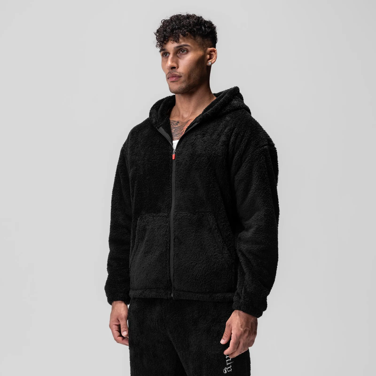0887. Sherpa Recovery Full Zip Hoodie - Black/White Street Classic Modern Streetwear