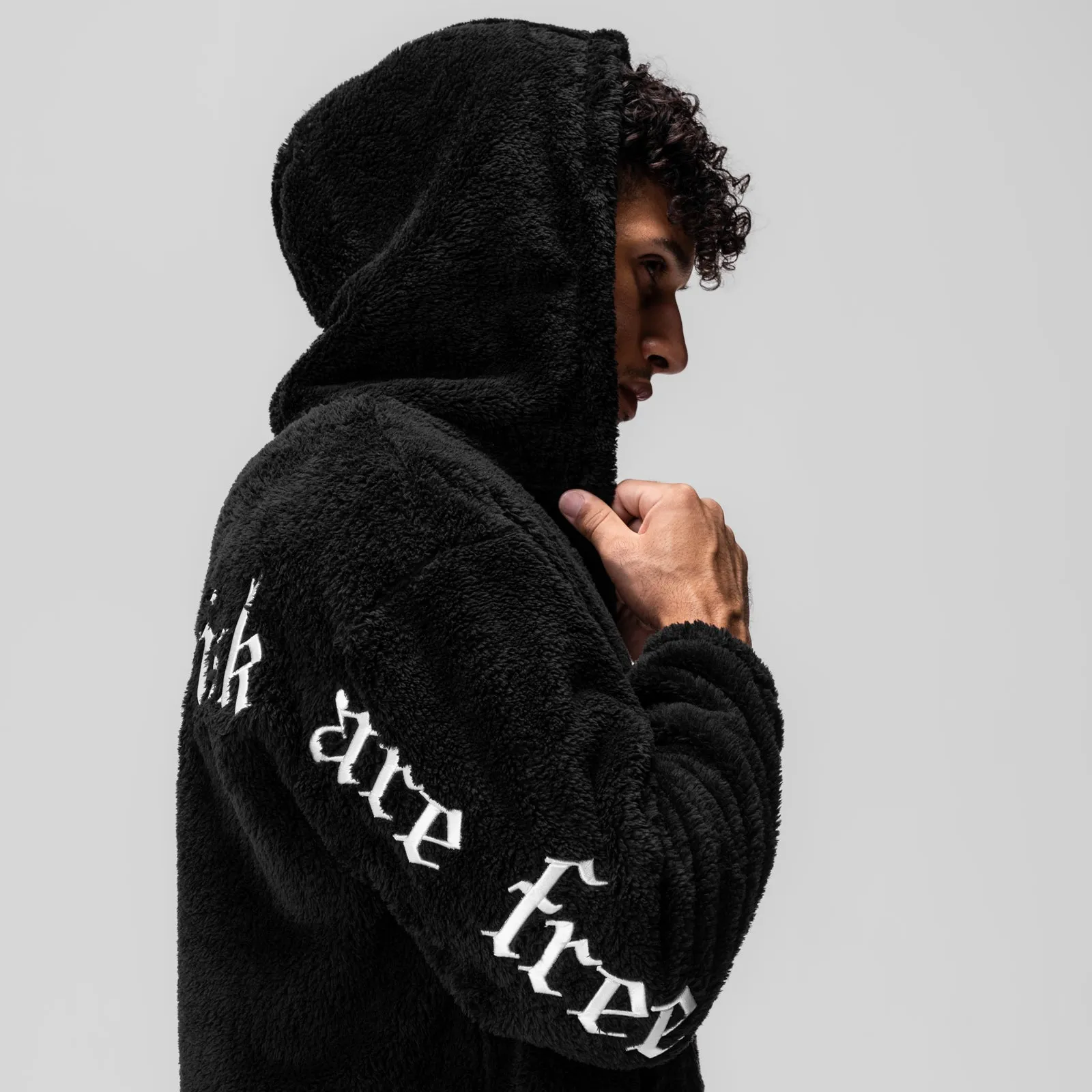 Tonal Stitching cafeteria look 0887. Sherpa Recovery Full Zip Hoodie - Black/White