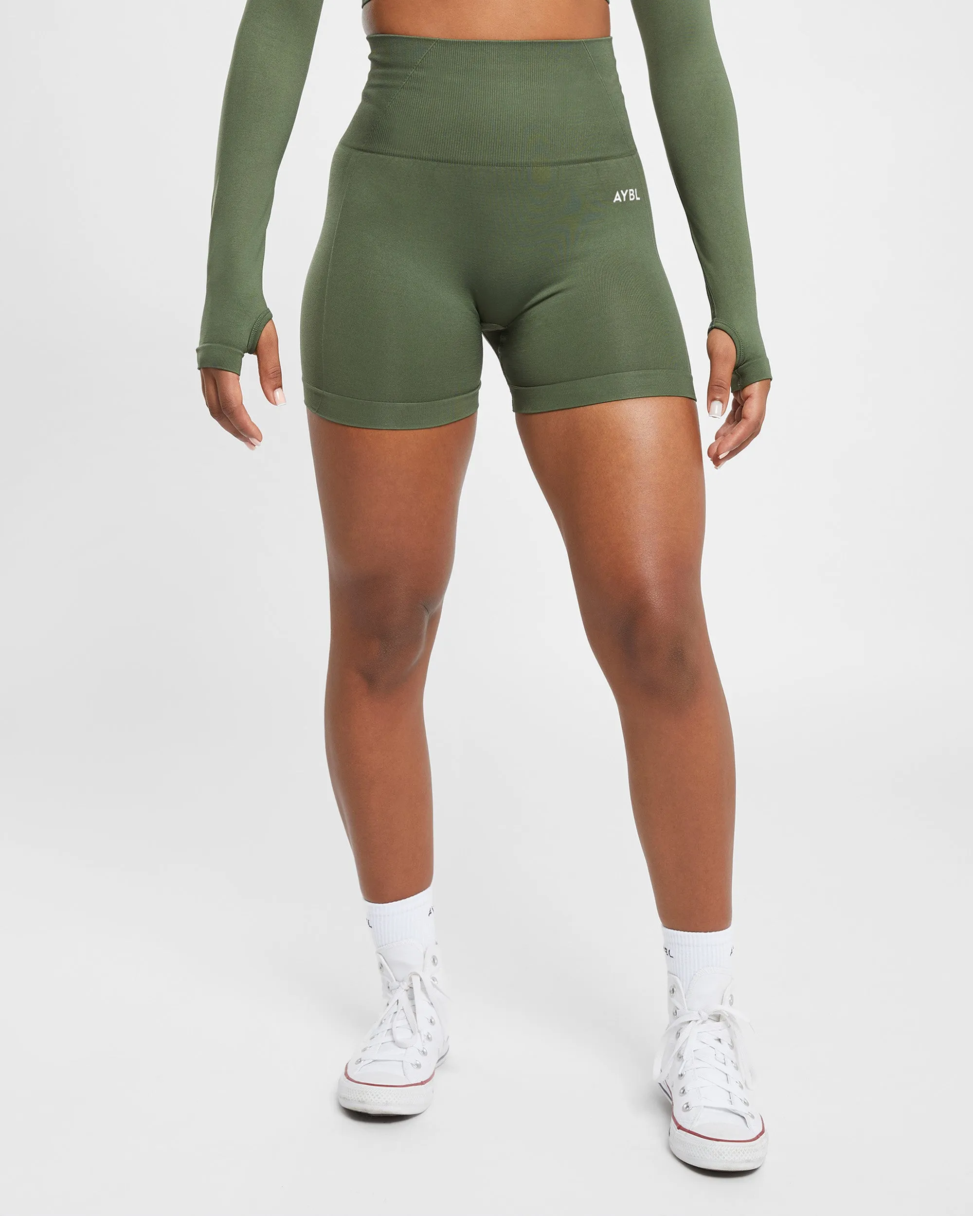 Soft Material Empower Seamless Shorts - Khaki Green Water resistant coating