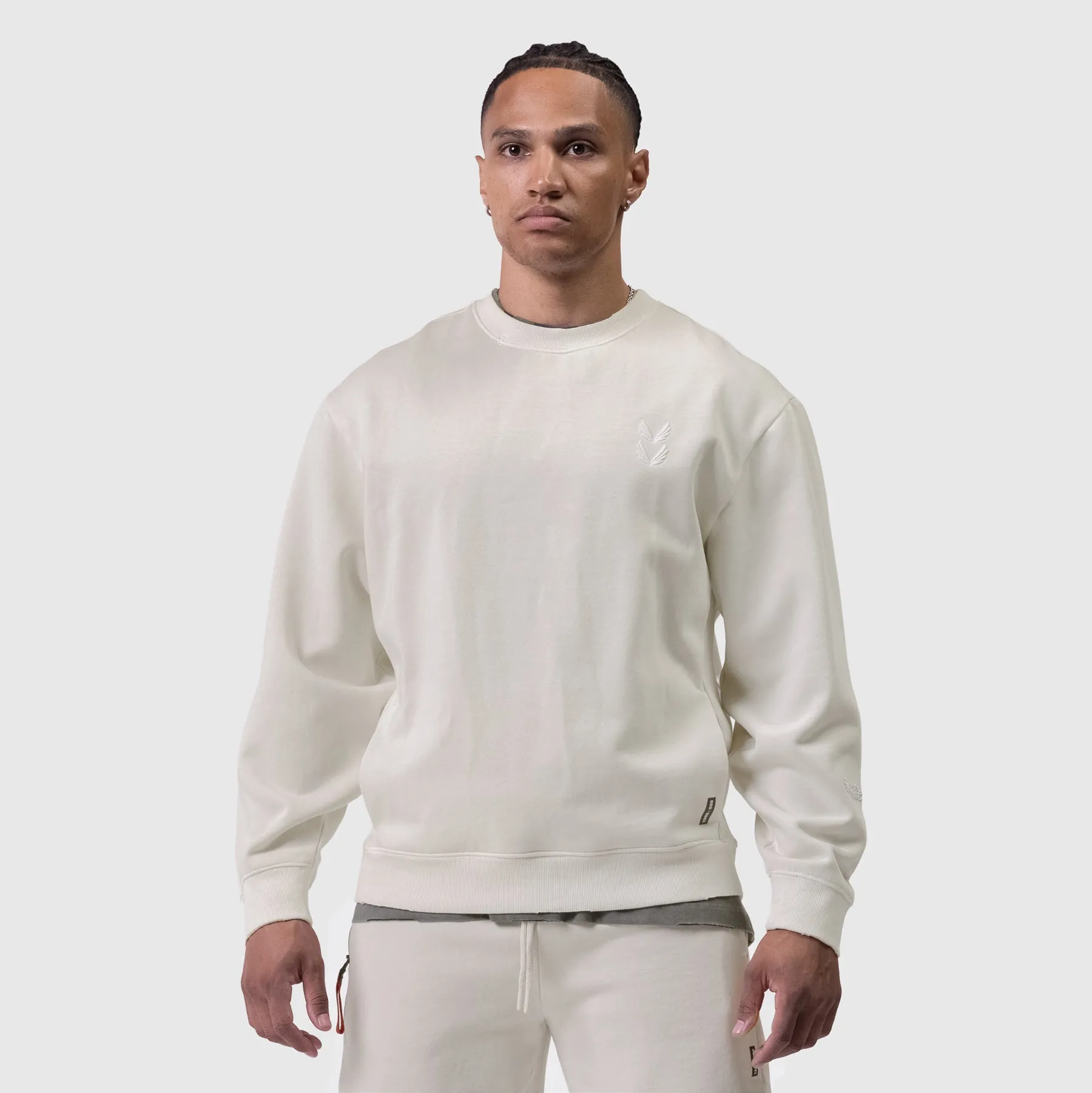 0861. Tech Essential? Distressed Crewneck - Faded Stone basketball uniform Gender Neutral