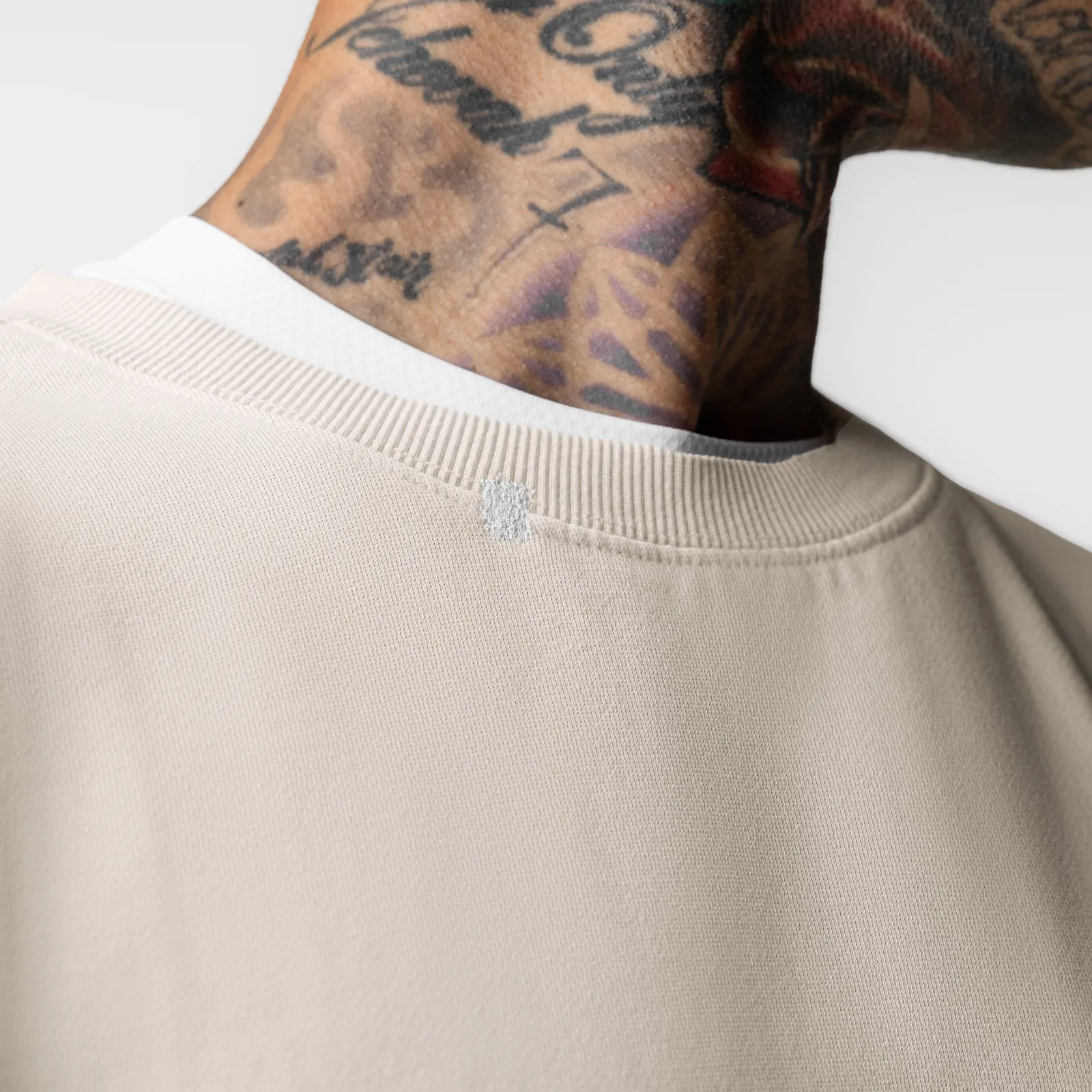 0861. Tech Essential? Distressed Crewneck - Faded Stone High-Quality Fabric Bandicoot like