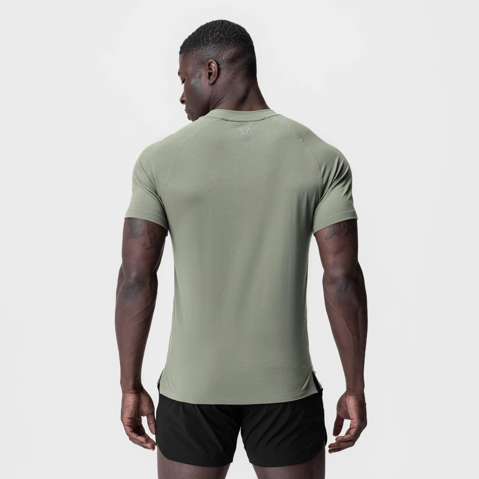 0919. Supima? Fitted Tee - Sage Layered Hem Design Rayon blend