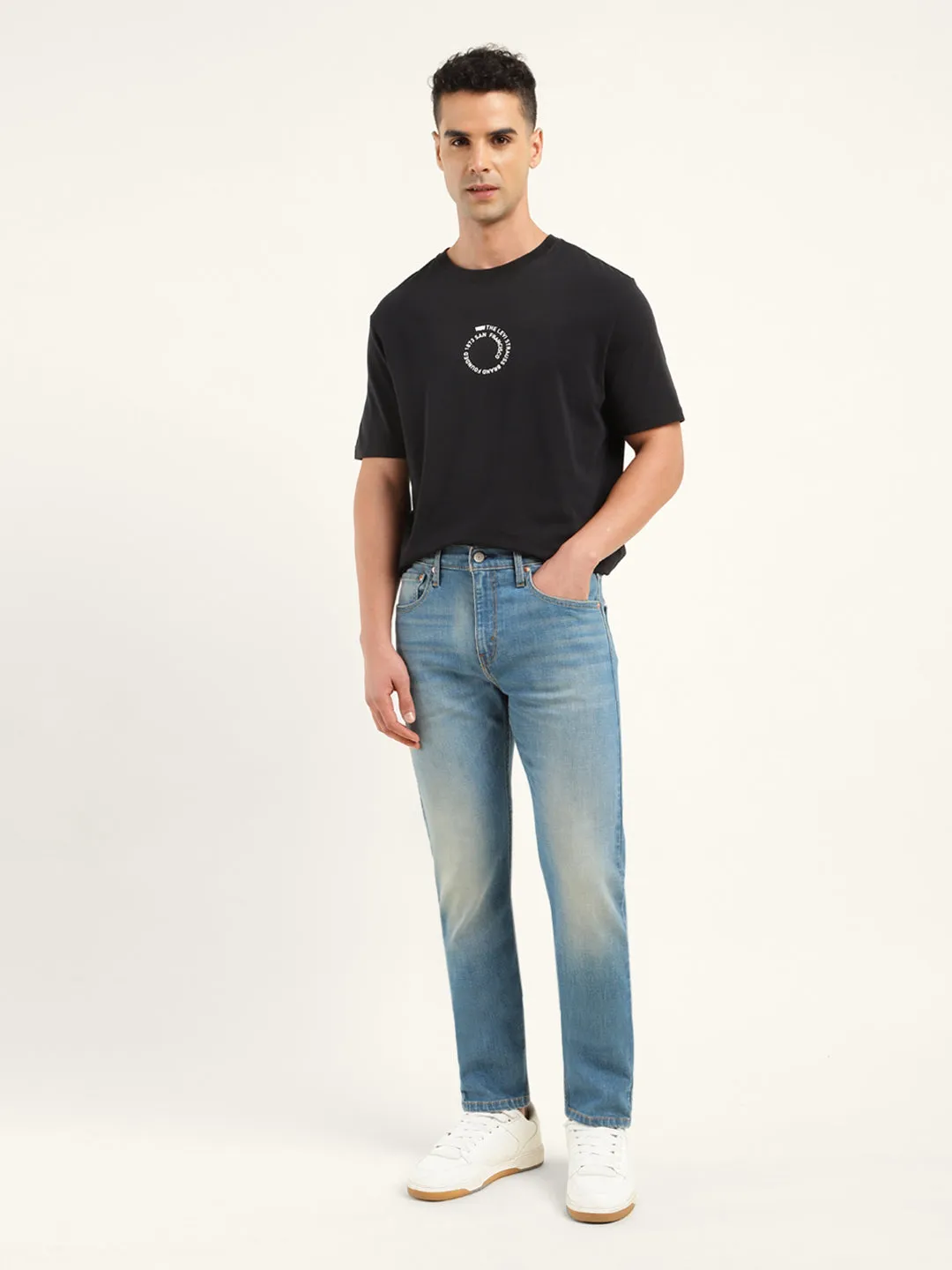 Men's 512 Blue Slim Tapered Fit Mid Rise Jeans Smart Fit Straight Leg Design