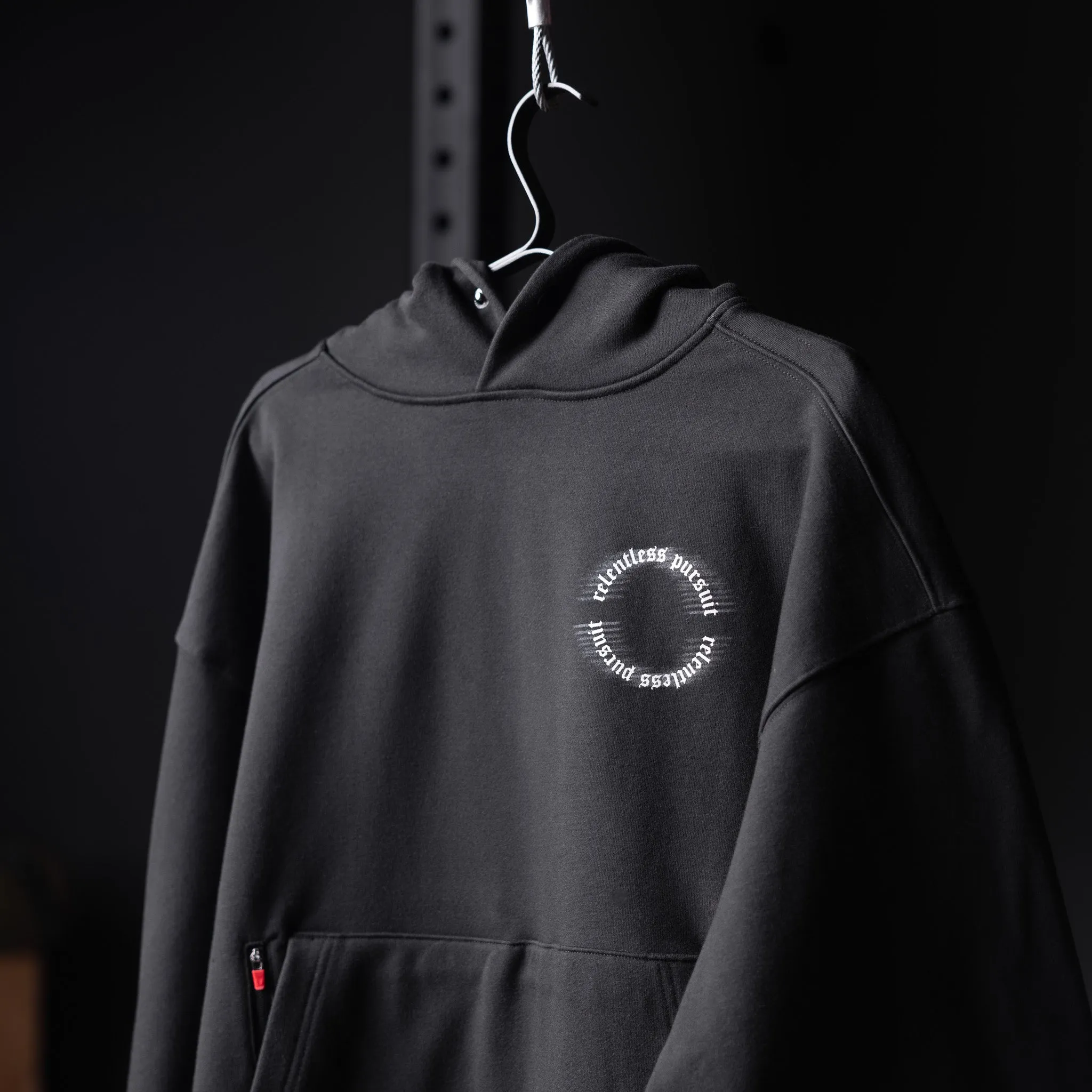 Oversized Fit Vintage Wash Effect 0874. Tech-Terry? Zip Pocket Hoodie - Black "RP Blur"