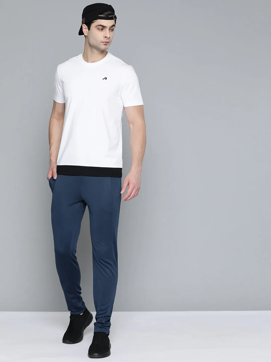 Alcis Men Navy Blue Slim Fit Solid Training Track Pants FlameRetardantTreatment Anti Pilling Textile