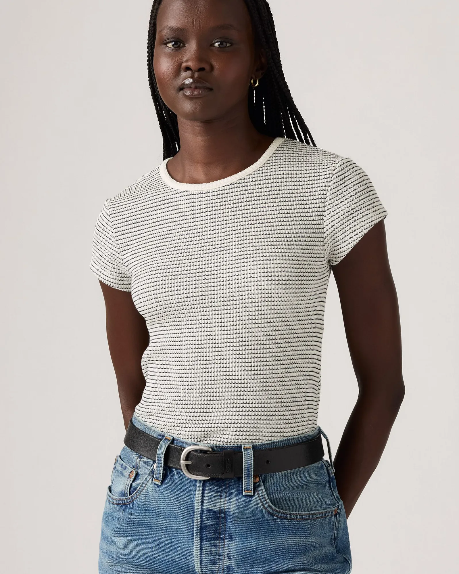 Levi's? Womens Dry Goods Waffle Cap Tee - Annalise Stripe / Gardenia Peacoat Textured Vibrant Reinforced Pockets