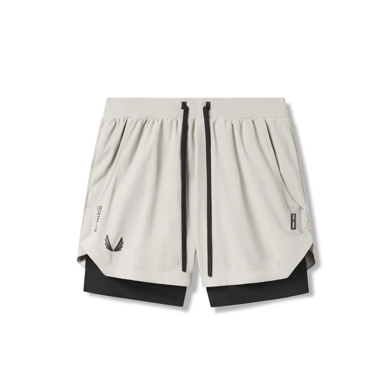 0865. Tetra-Lite? 5" Liner Short - Stone "Wings"/Black Effortless Comfort Midweight Texture