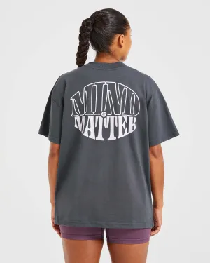 Mind Over Matter Oversized T Shirt - Charcoal/Lilac Flat Front Design Elastic Cuff
