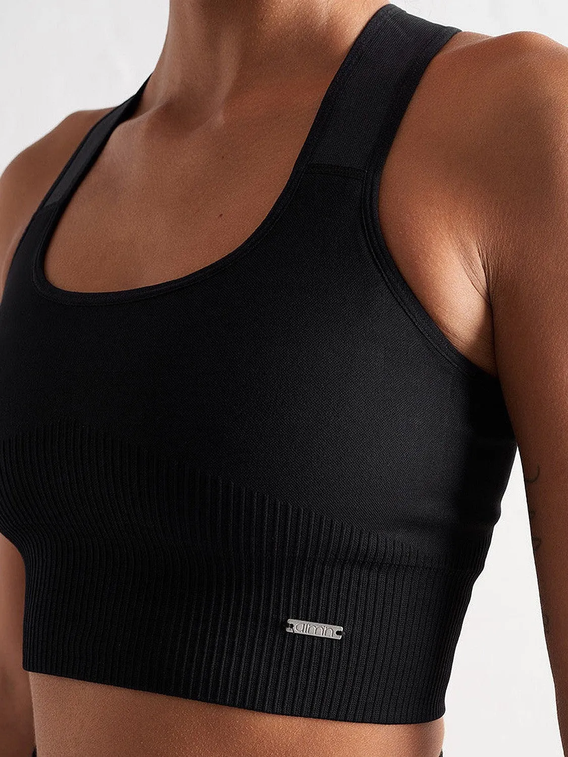 Black High Support Ribbed Bra affordable choice Layered Panel Design