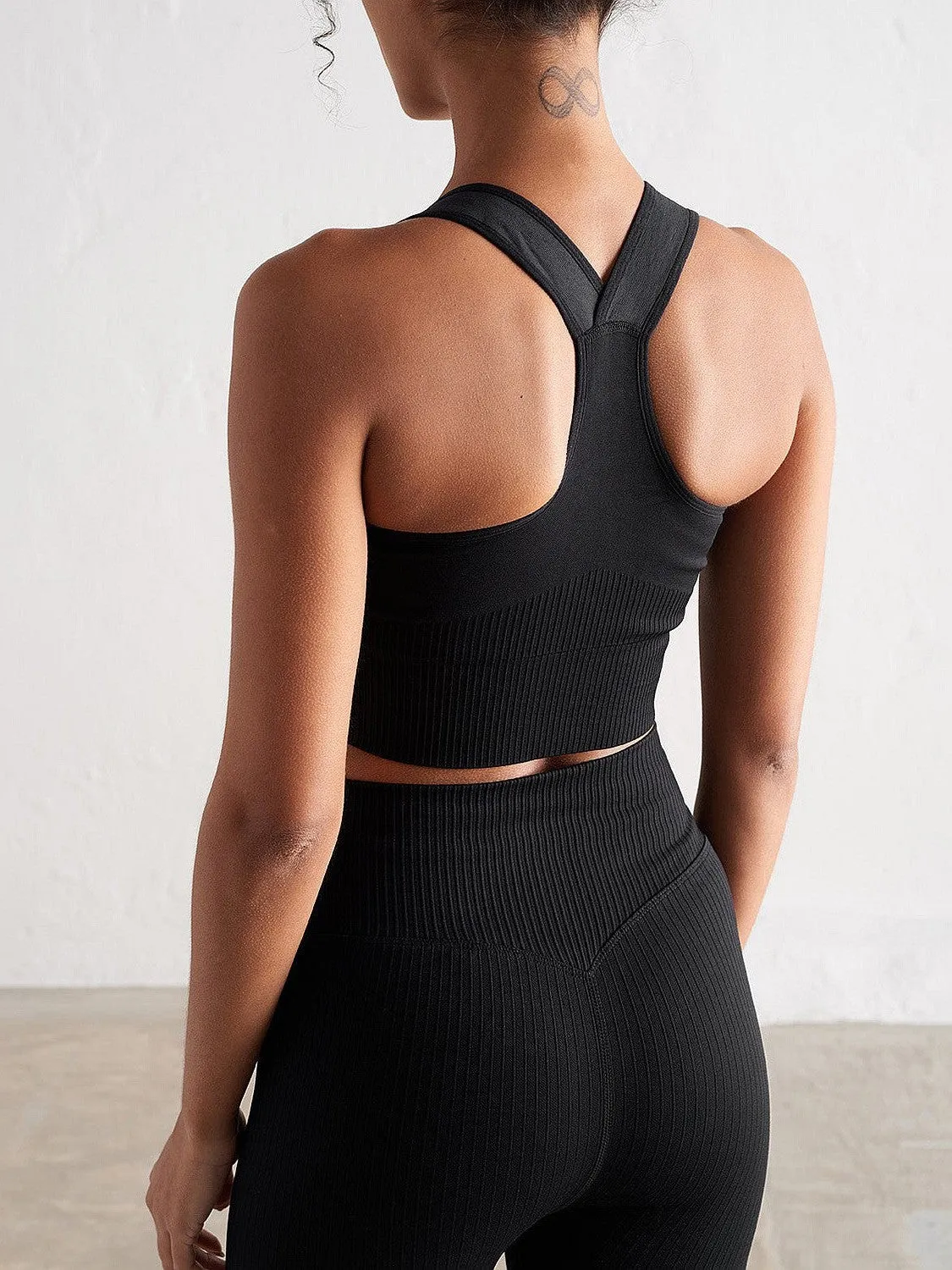 Black High Support Ribbed Bra Versatile Styling laid-back style