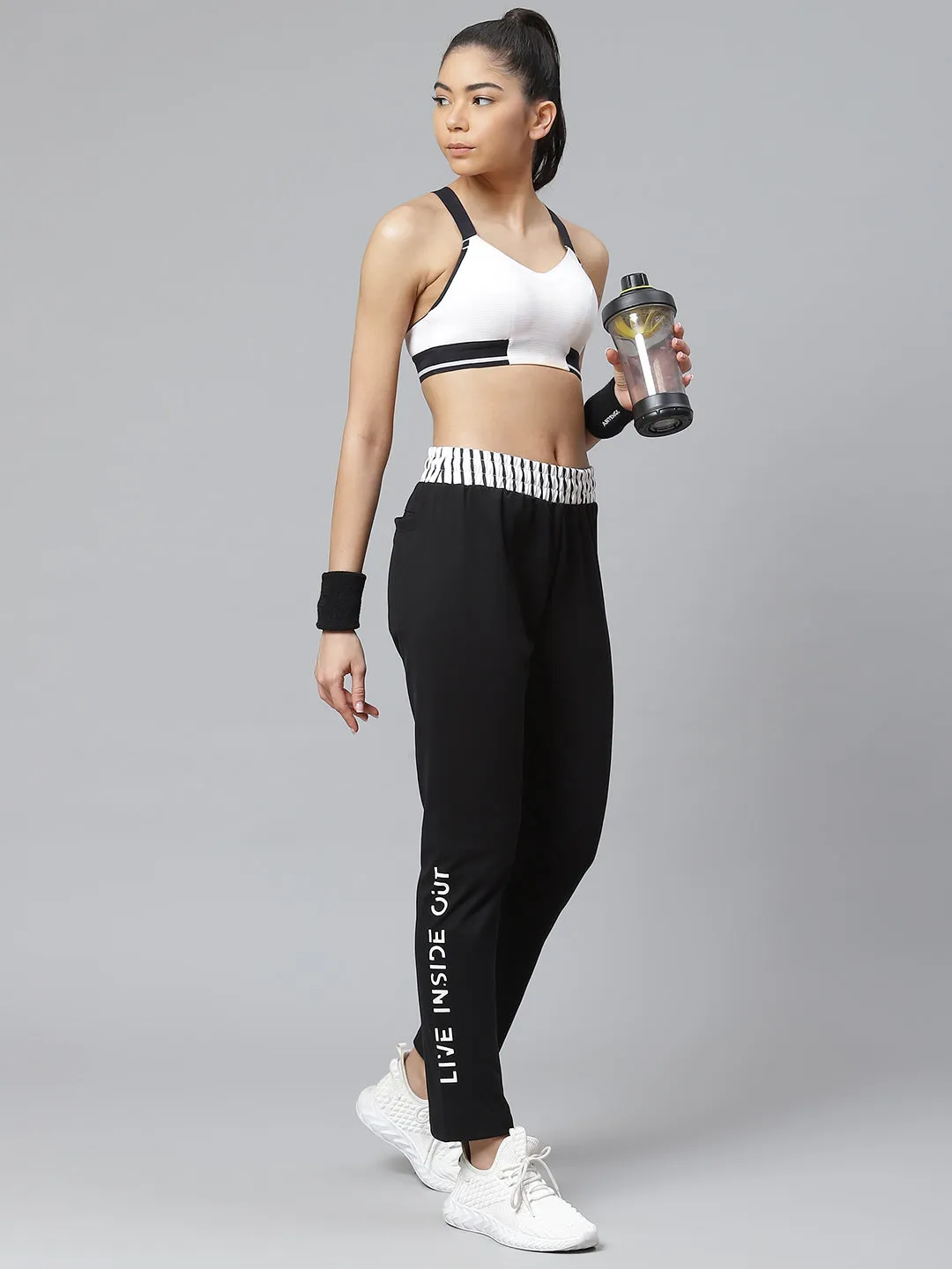 Alcis Women Black Solid Training Track Pants Mood Fit