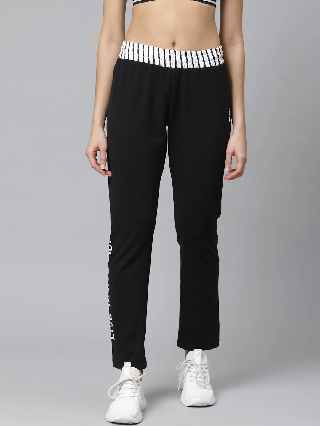 vivid color Alcis Women Black Solid Training Track Pants