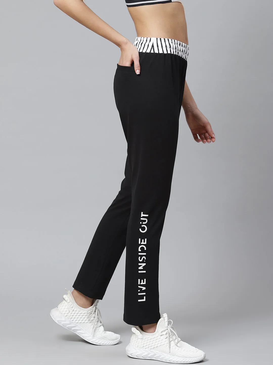 Alcis Women Black Solid Training Track Pants Smart Style