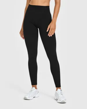 Total Support Timeless High Waisted Leggings with White Logo | Black Chafe Resistant Design Outdoor Lover High Waist
