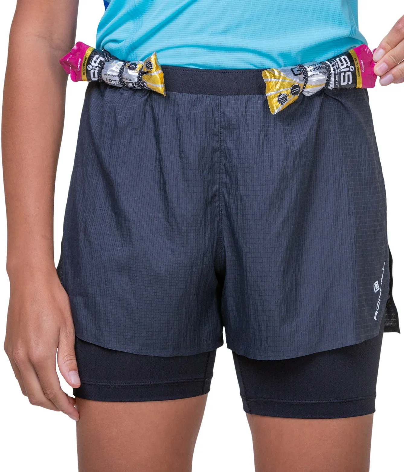 Ronhill Tech Race Twin 2 In 1 Womens Running Shorts - Black Flatlock Seams