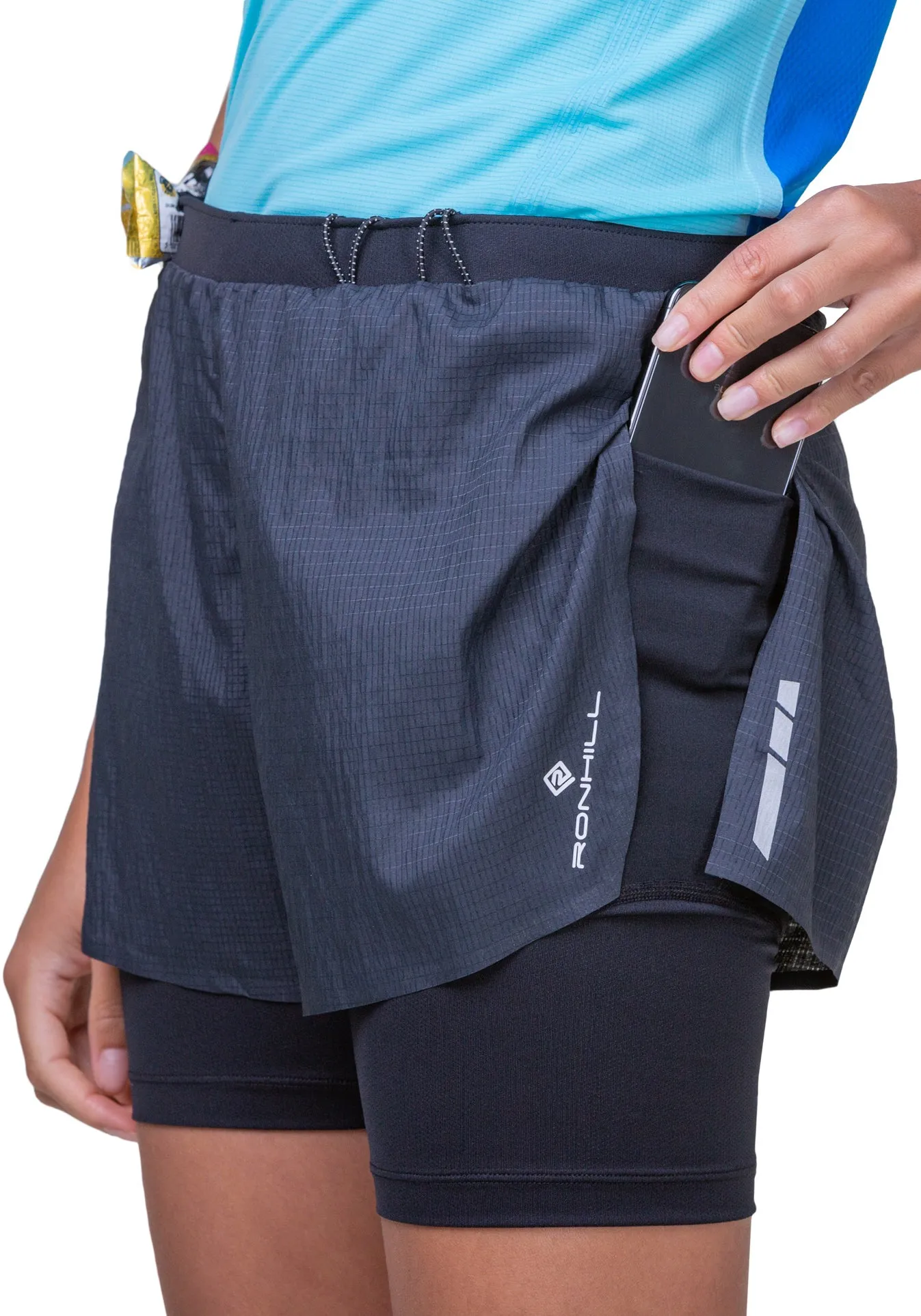 Ronhill Tech Race Twin 2 In 1 Womens Running Shorts - Black activewear option
