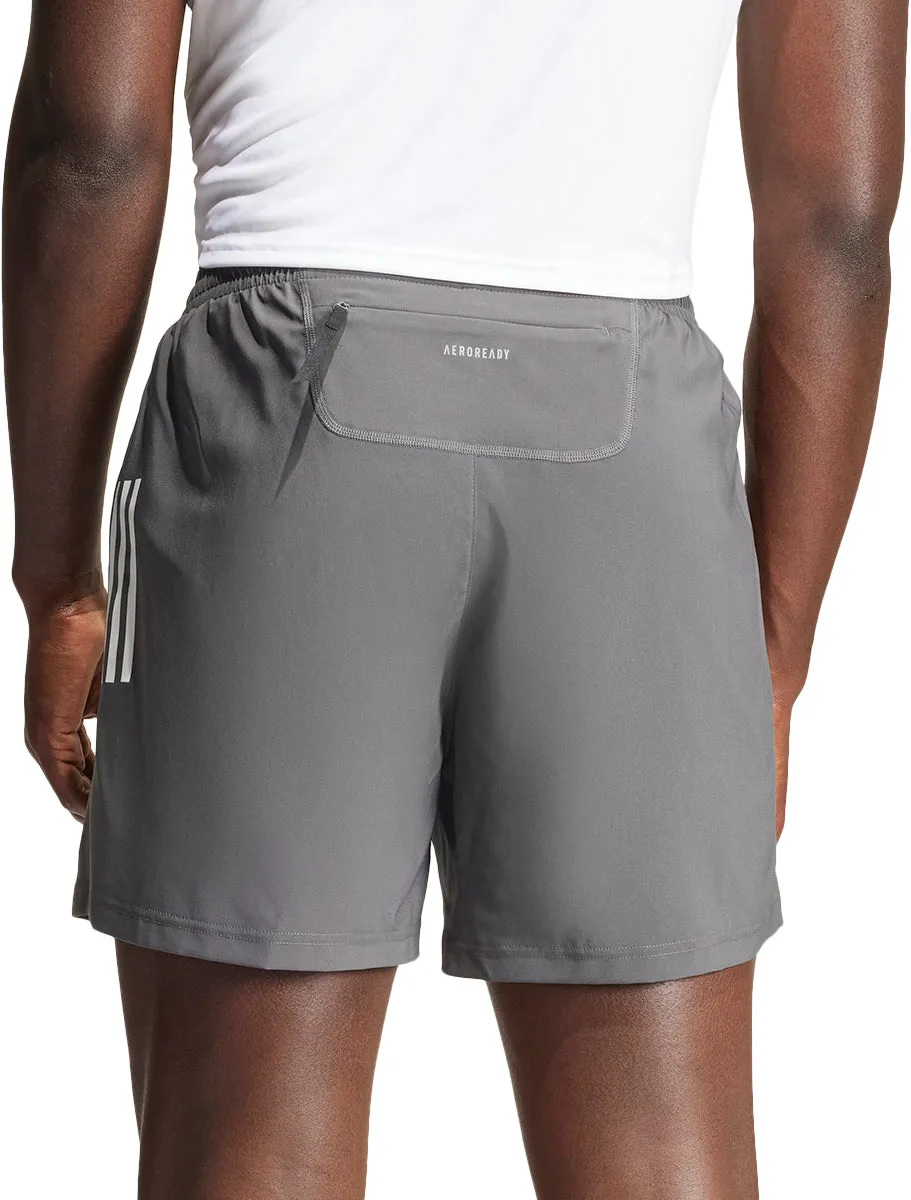 adidas Own The Run 5 Inch Mens Running Shorts - Grey Pocket Reinforcement Snag Free Fabric Technology