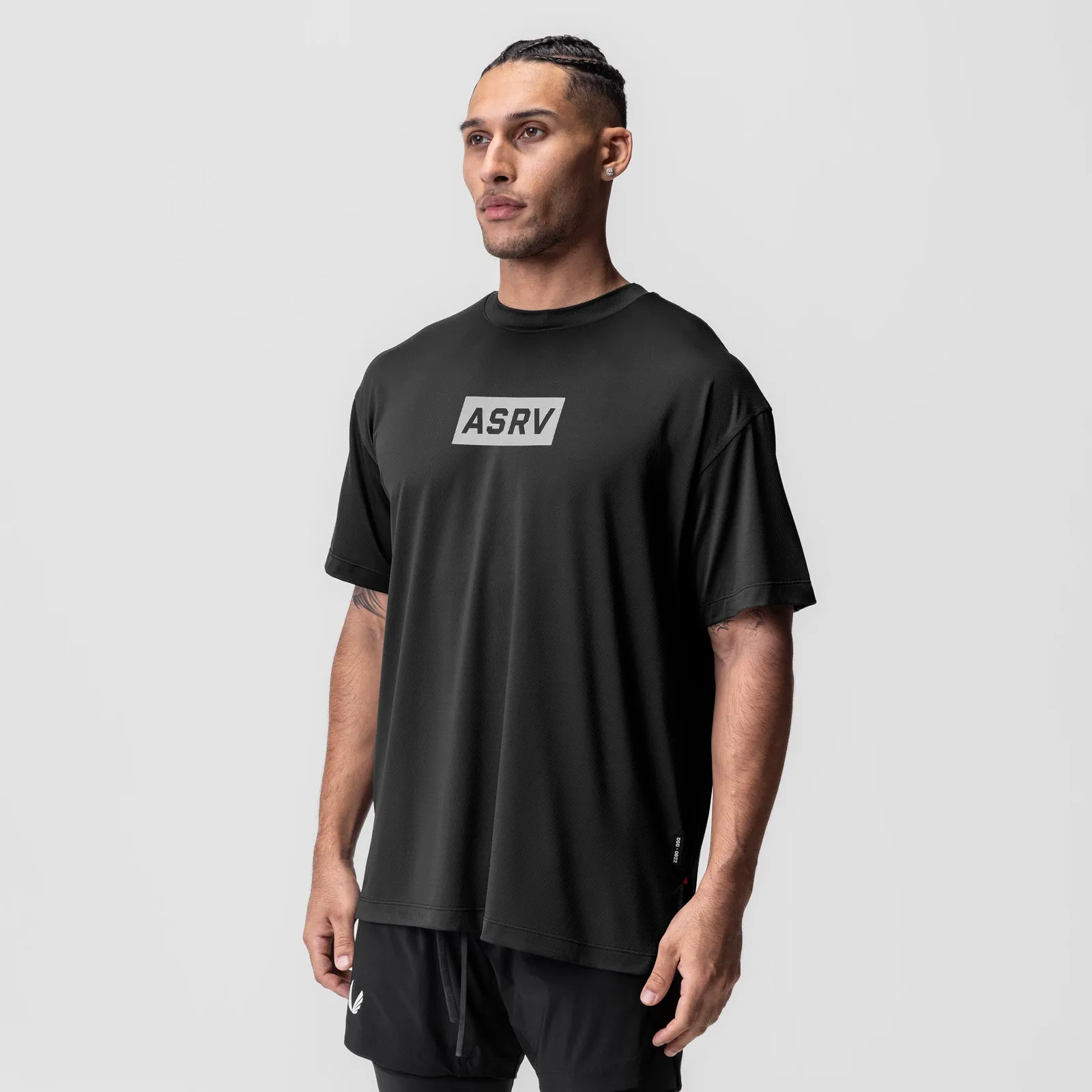 0822. AeroSilver? Oversized Tee - Black "Box Logo" Light Breeze
