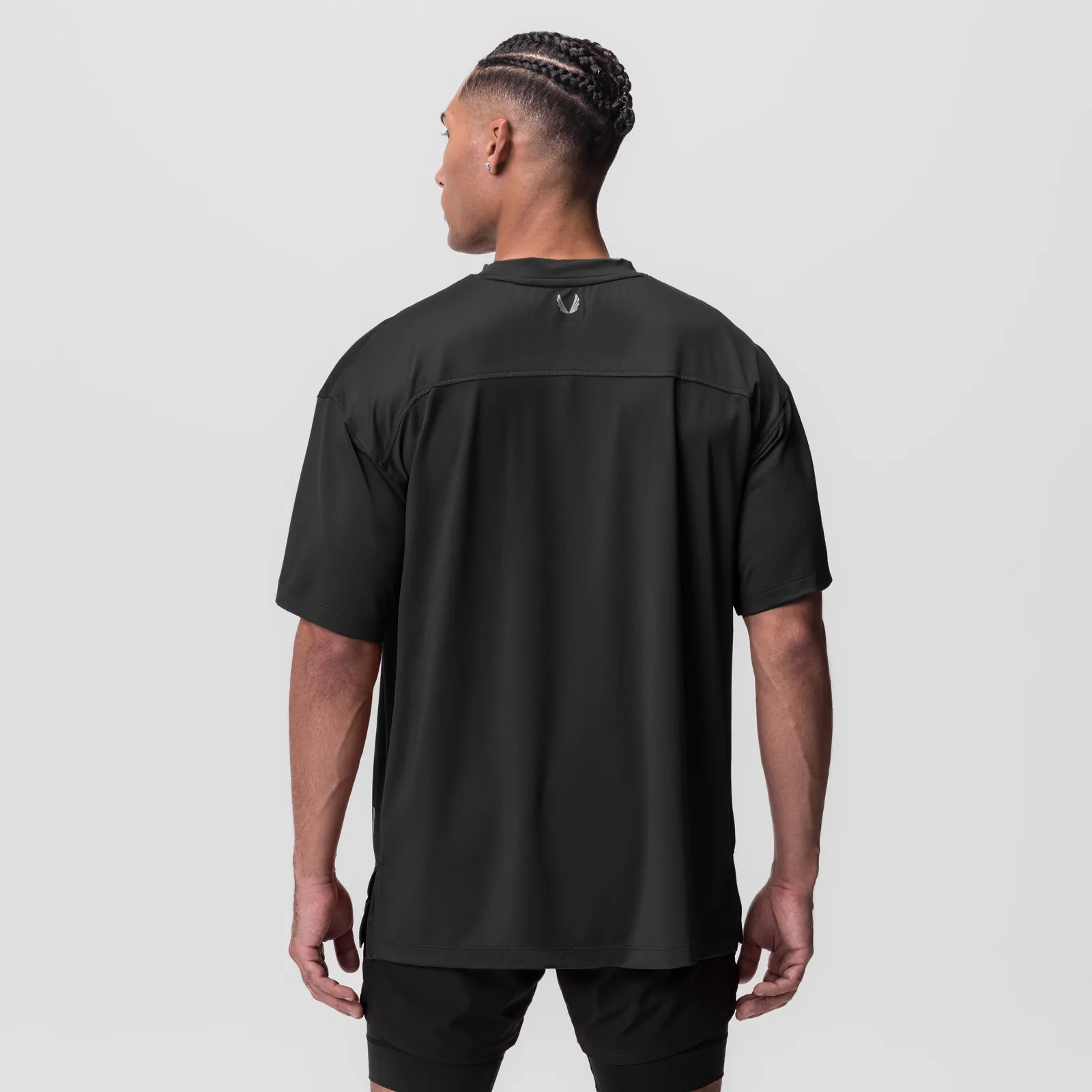 Quick Dry Fabric 0822. AeroSilver? Oversized Tee - Black "Box Logo"