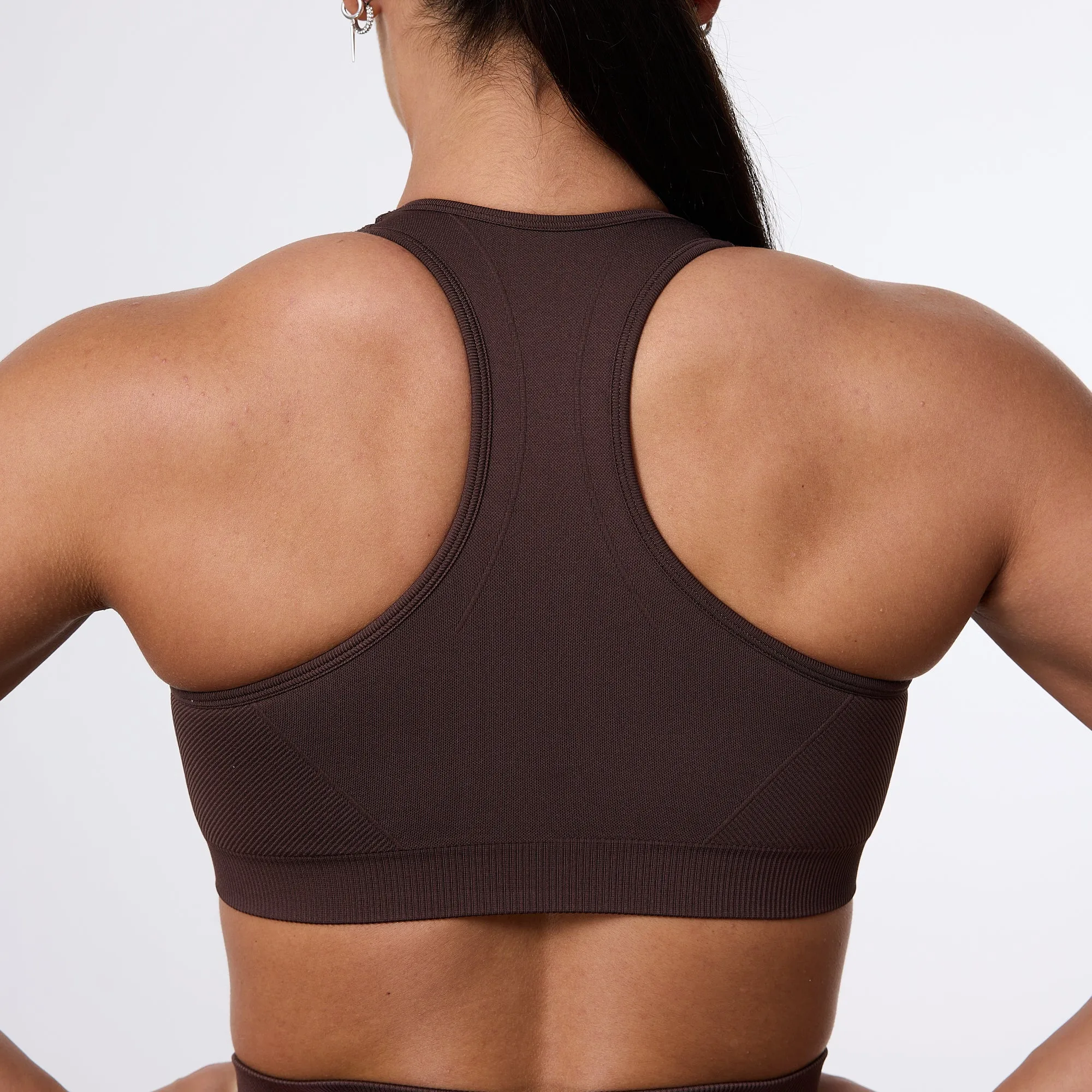Vanquish Elevate Seamless Coffee Brown Support Bra Stretchy Material