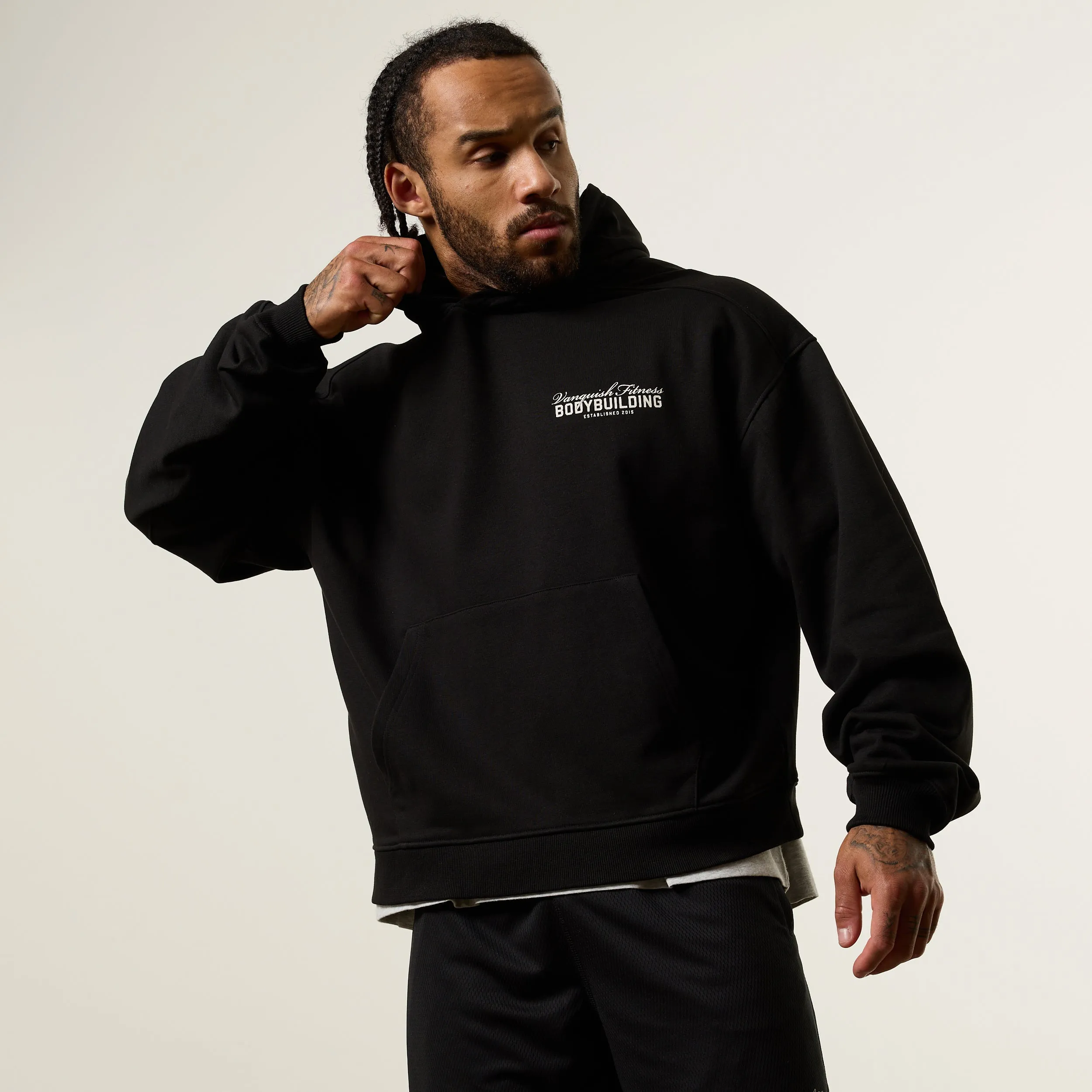 Vanquish Bodybuilding Black Oversized Boxy Pullover Hoodie Street Trend Eco Conscious Dyes