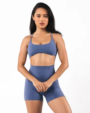 Aura Strappy Bra - Dusty Blue Interlock Stitching Elastic stitching seams