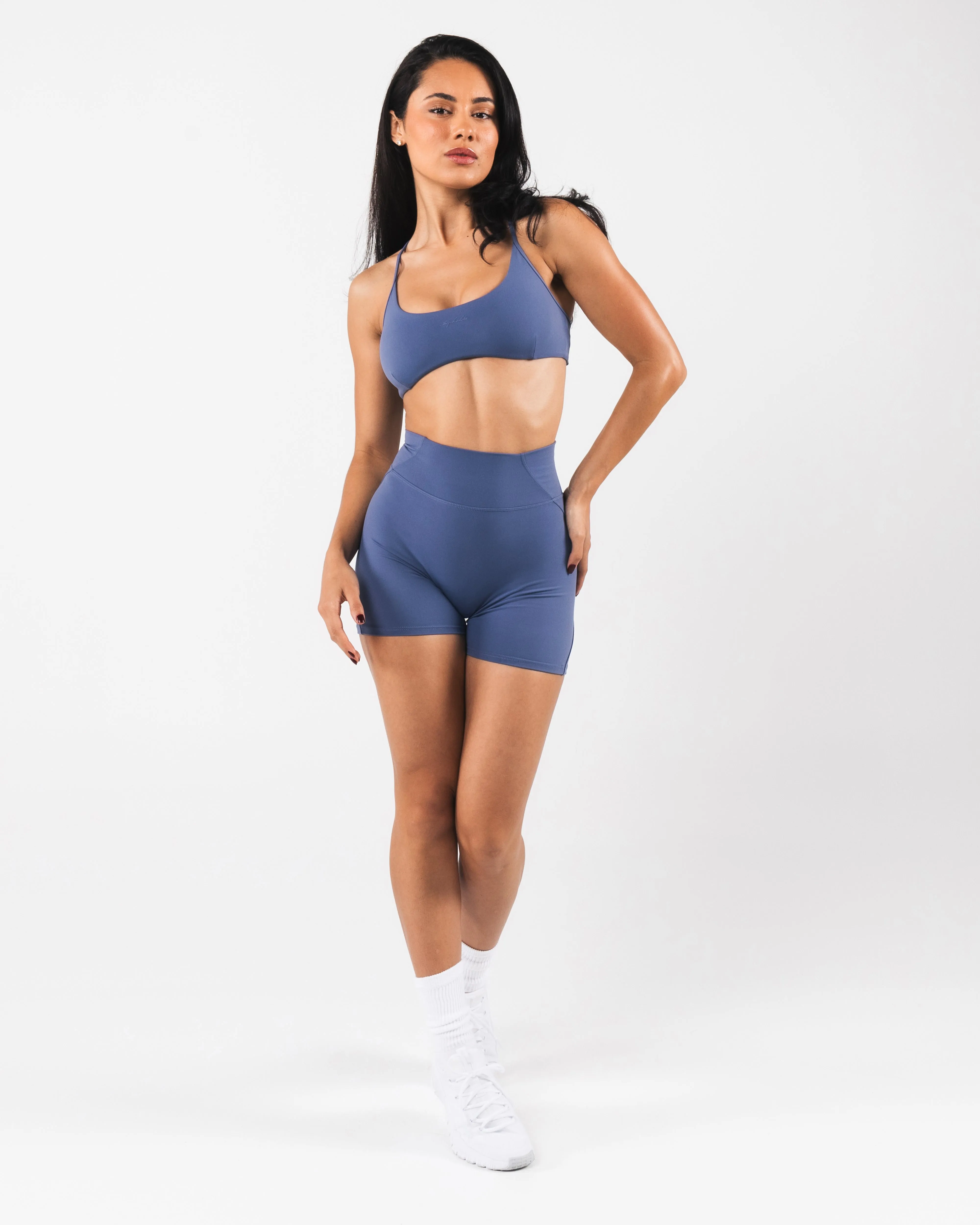 Aura Strappy Bra - Dusty Blue Runners of all levels