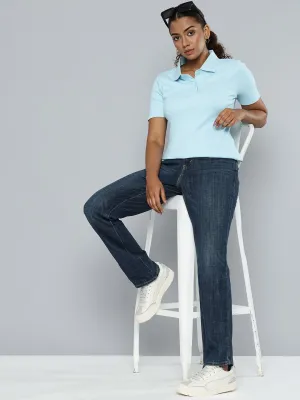 Simple Match Women's 724 Blue Straight Fit High Rise Jeans