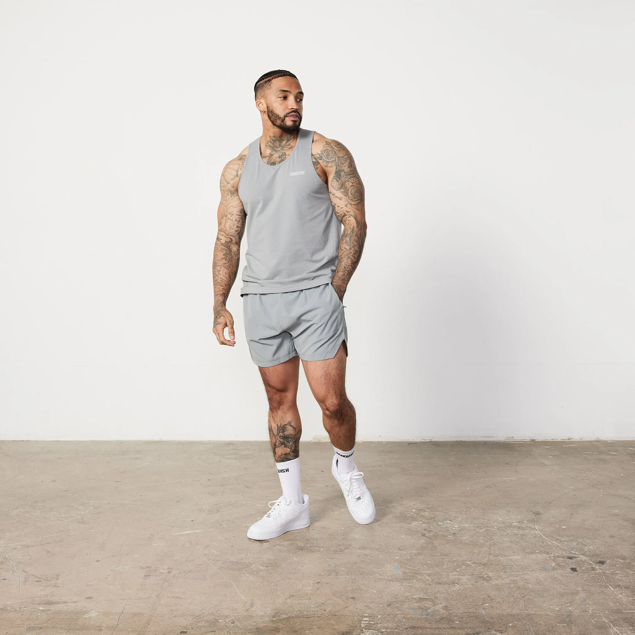 Vanquish Essential Steel Grey Regular Fit Tank Top Stretch woven