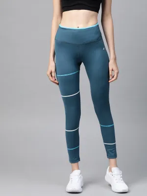 Alcis Women Teal Blue Solid Cropped Tights Non Irritating Fabric