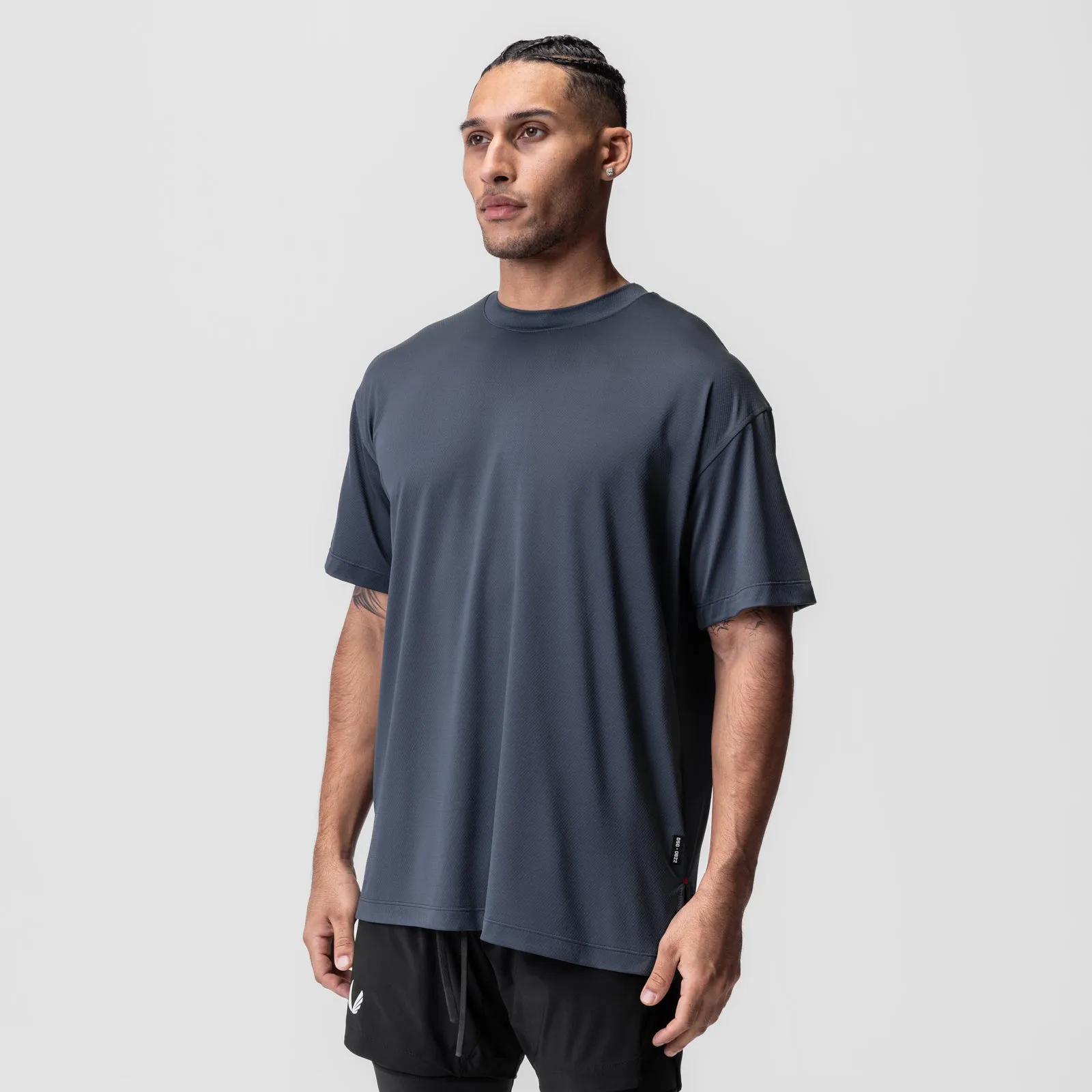 0822. AeroSilver? Oversized Tee - Navy Luxurious RibbedNeckBanding