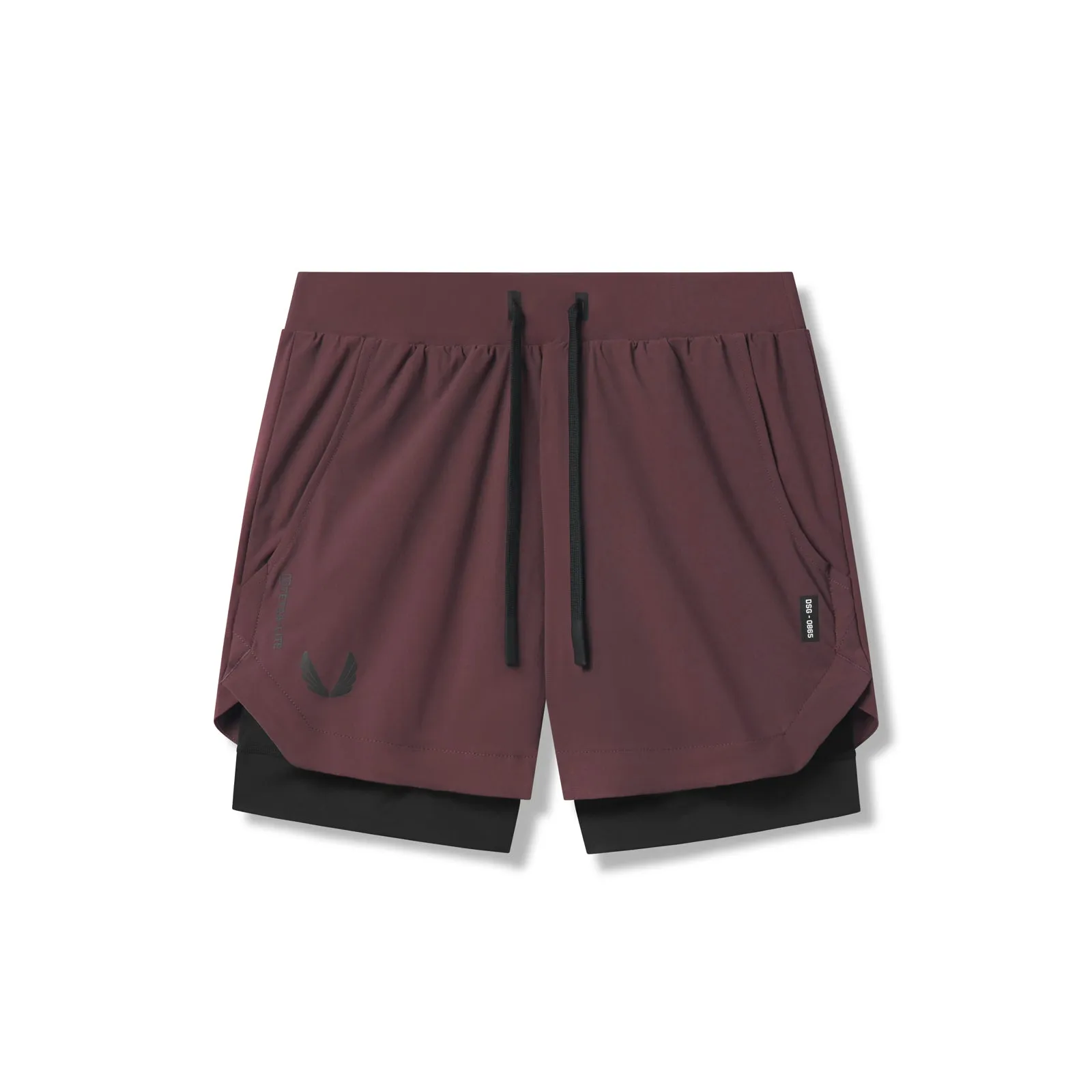 0865. Tetra-Lite? 5" Liner Short - Plum "Wings"/Black swimming accessory