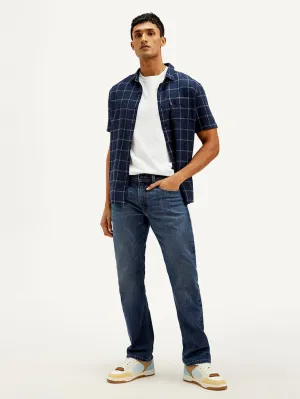 Distressed Detailing Men's 513 Blue Slim Straight Fit Mid Rise Jeans