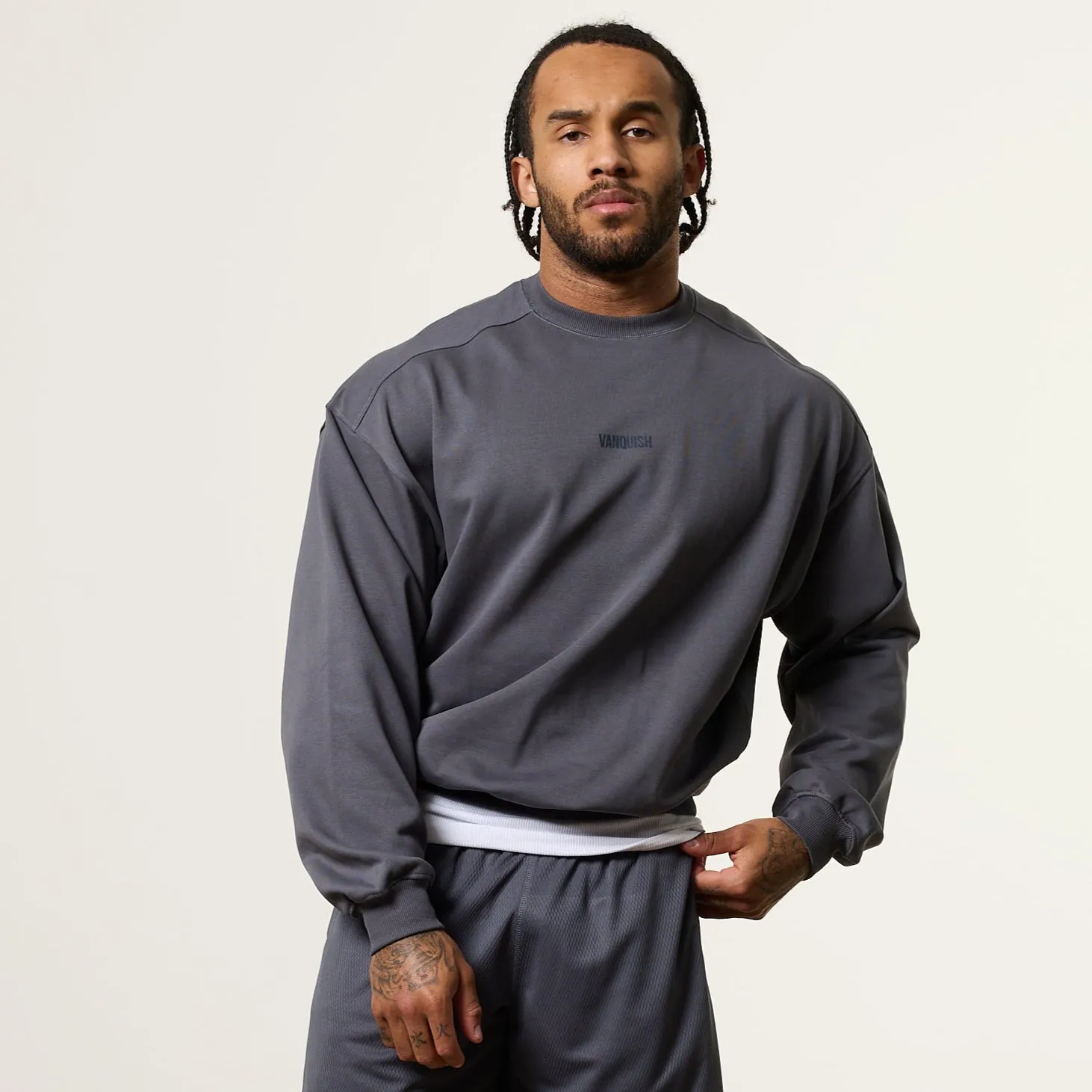Vanquish Essential V2 Denim Blue Oversized Boxy Sweatshirt Echidna like Zippered Closure