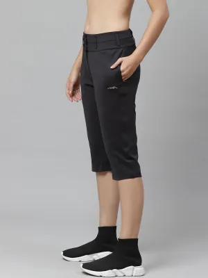 Alcis Nari Black Solid Slim Fit Drytech  Sports Capris Breathable mesh