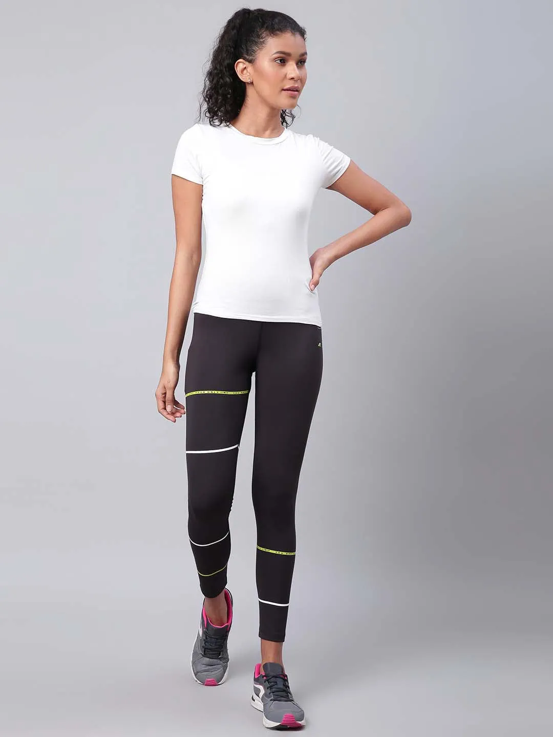Alcis Women Black Drytech  Solid Cropped Training Tights Body Shaping Fitness Lover